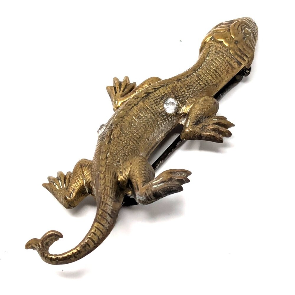 Victorian Lizard Salamander brooch Aluminum Gilt w paste stones 1890s-1900s